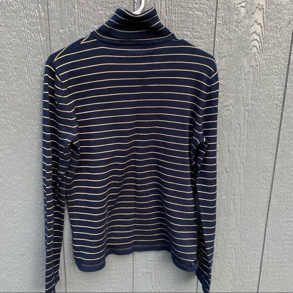 Lauren Ralph Lauren M Turtleneck Blue Gold Striped - Picture 5 of 7